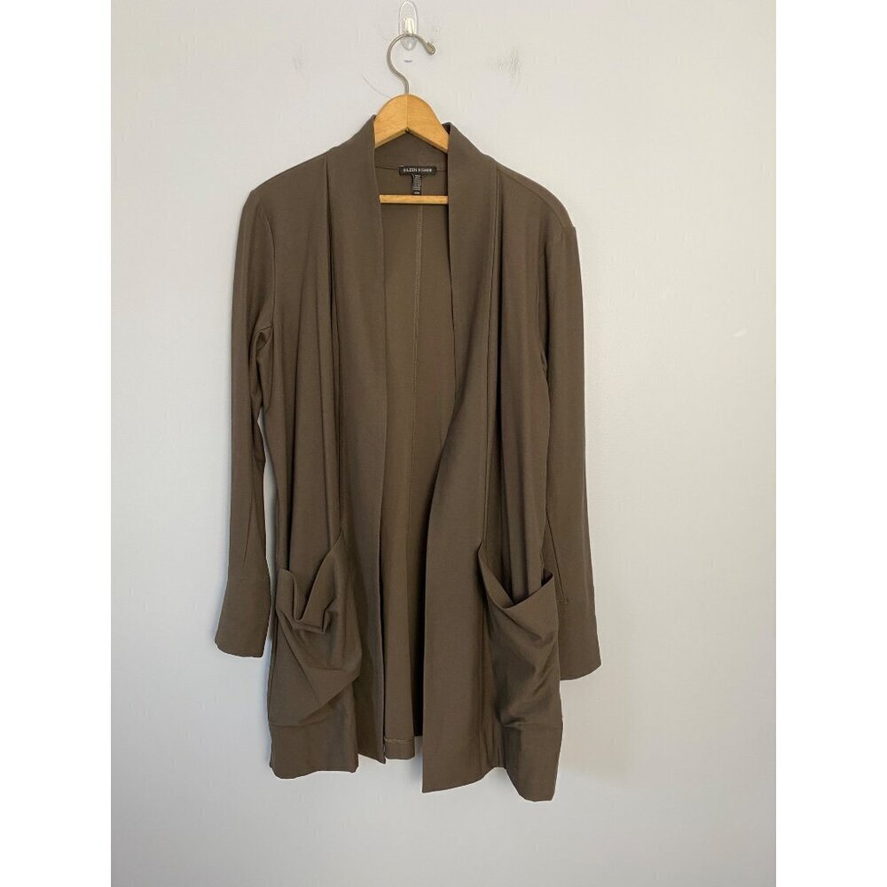 Eileen Fisher Size Medium Open Front Washable Stretch Crepe Kimono Jacket in Rye